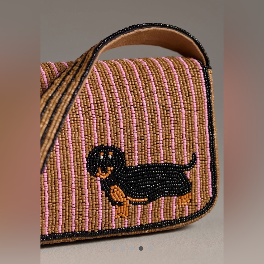 New Anthropologie Fiona Beaded Dachshund Design Shoulder Bag - Picture 2 of 7